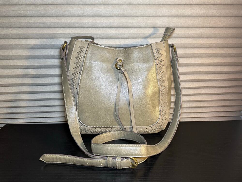 Pioneer Woman Sage Green Crossbody Bag Whipstitch Faux Leather Adjustable Strap